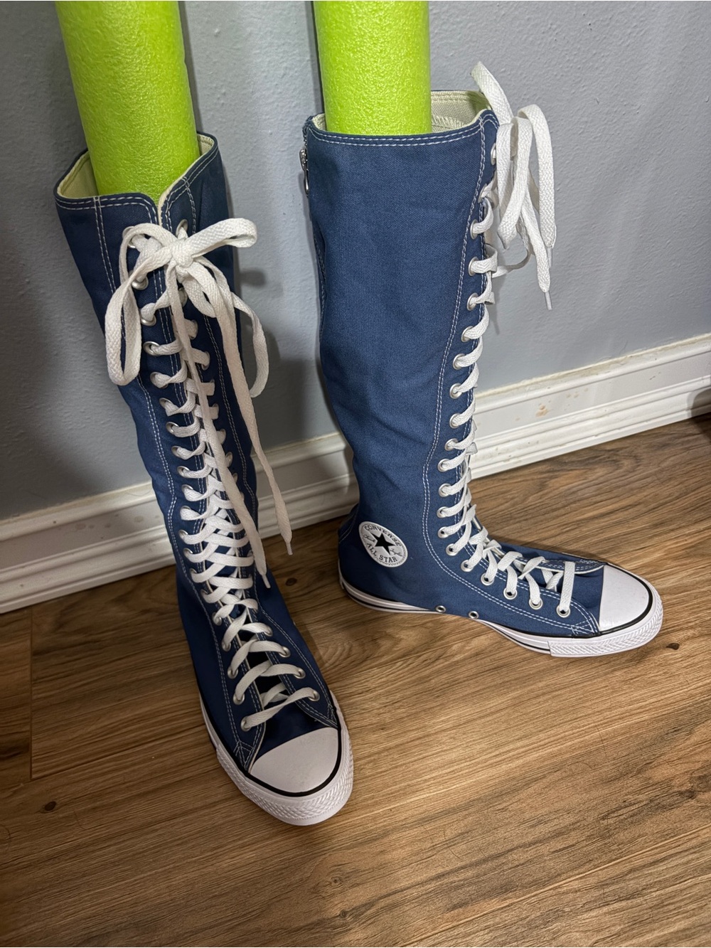 Converse Blue Knee-High Lace-Up Canvas Boots with White Accents